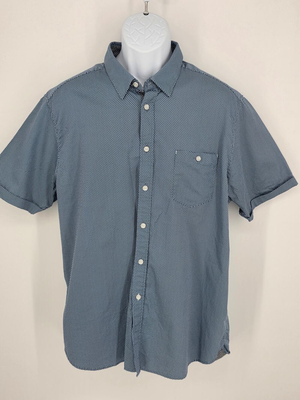Ted Baker London Shirt 7 3XL Blue Geometric Micro Dot Short Sleeve Button Up